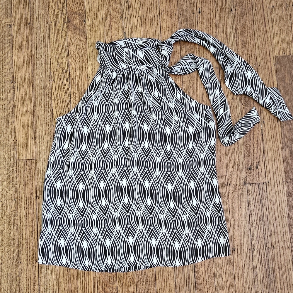 Ann Taylor Loft Blk & White Sleeveless High Neck with Side Tie Size S Petite - Picture 1 of 5